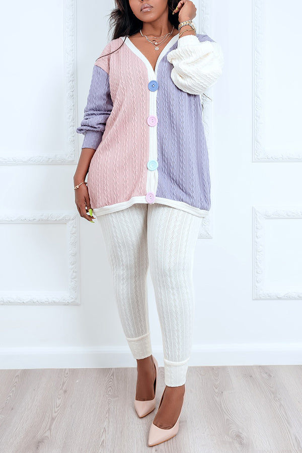 Playful Color Block Knitted Cardigan & Skinny Pants Set