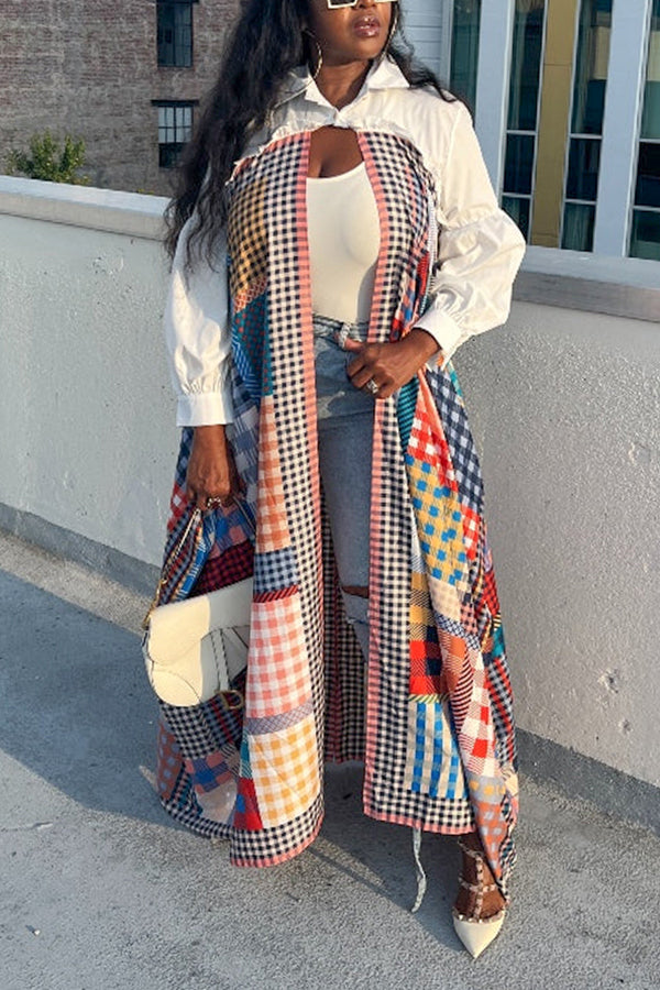 Stylish Plaid Open Front Kimono
