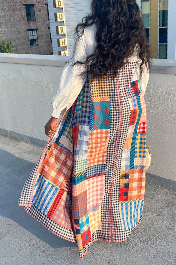 Stylish Plaid Open Front Kimono