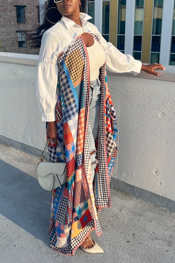 Stylish Plaid Open Front Kimono