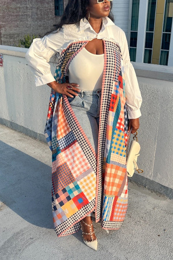 Stylish Plaid Open Front Kimono