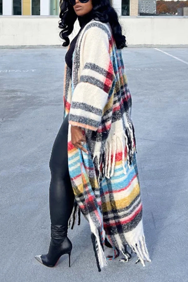 Fashion Striped Open Front Cardigan