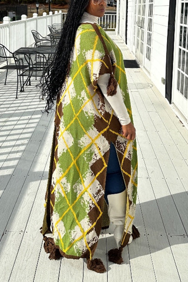 Fashion Argyle Print Split Sweater