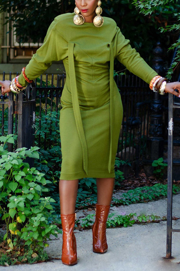Vintage Round Neck Midi Dress