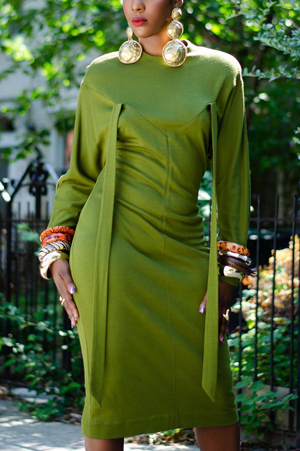 Vintage Round Neck Midi Dress