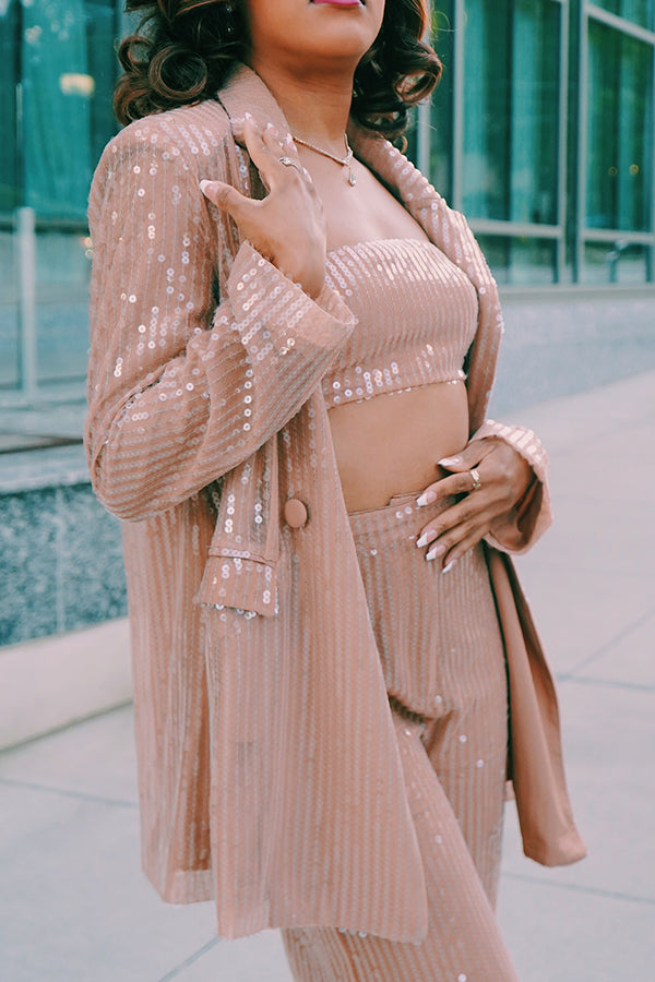 Attractive Sequined Blazer & High Waist Pants Set