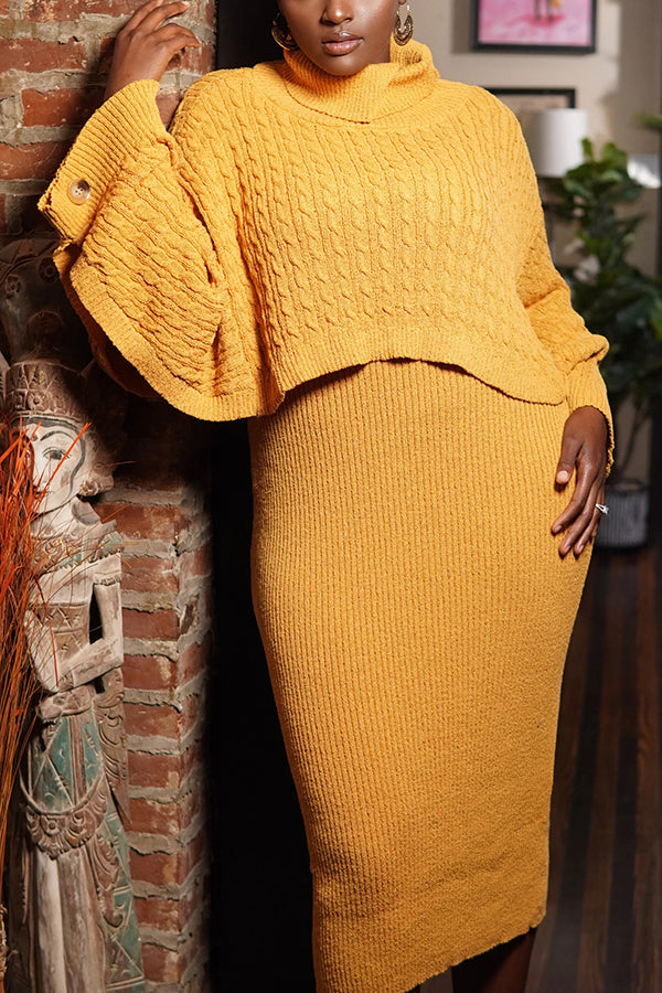 Soft High Neck Sweater & Slit Maxi Dress Set