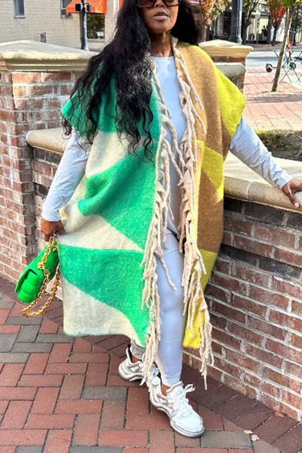Playful Mixed Print Open Front Corded Knitted Kimono