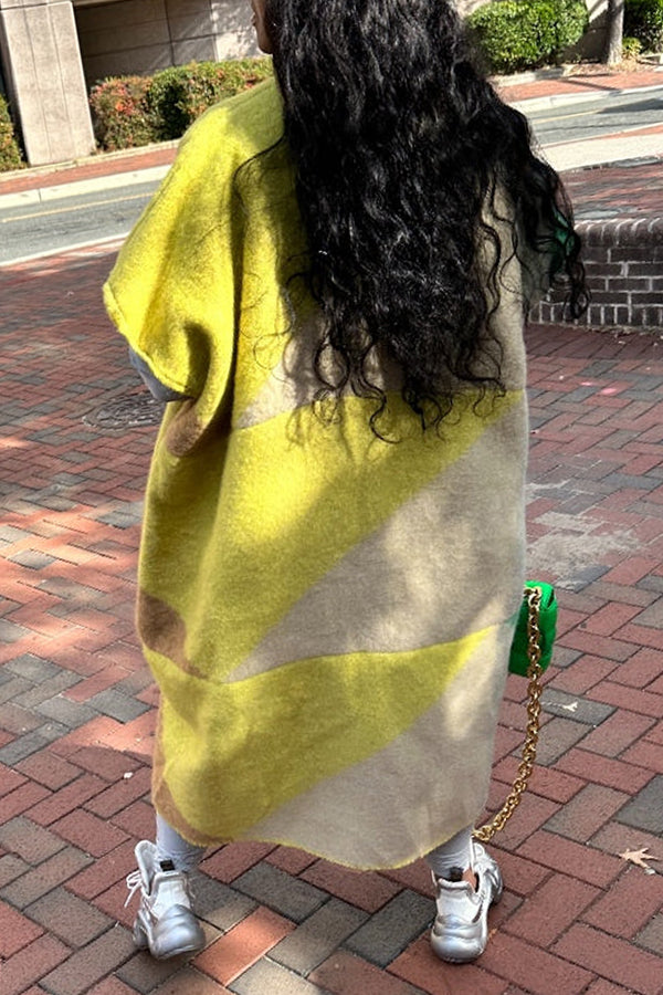 Playful Mixed Print Open Front Corded Knitted Kimono