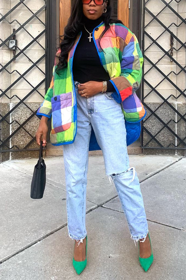 Colorful Double Pocket Quilted Cotton Jacket