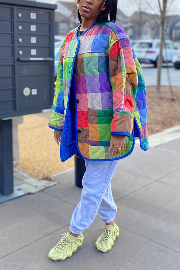 Colorful Double Pocket Quilted Cotton Jacket