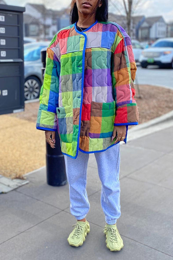 Colorful Double Pocket Quilted Cotton Jacket