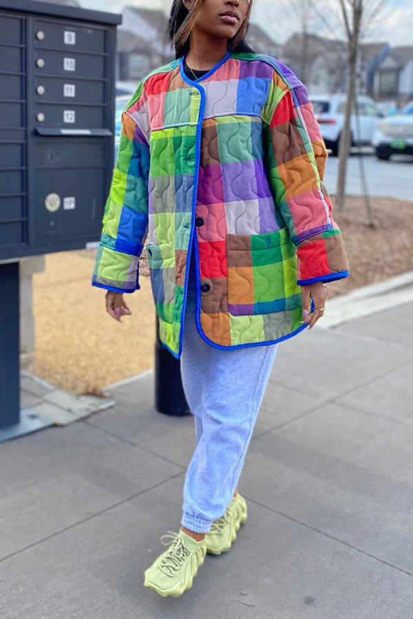Colorful Double Pocket Quilted Cotton Jacket