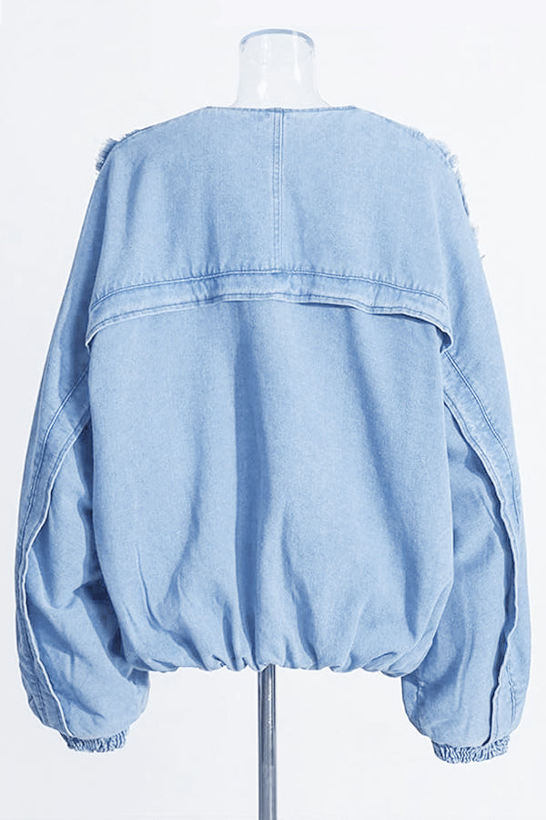 Baggy Raw Edge Patchwork Denim Jacket