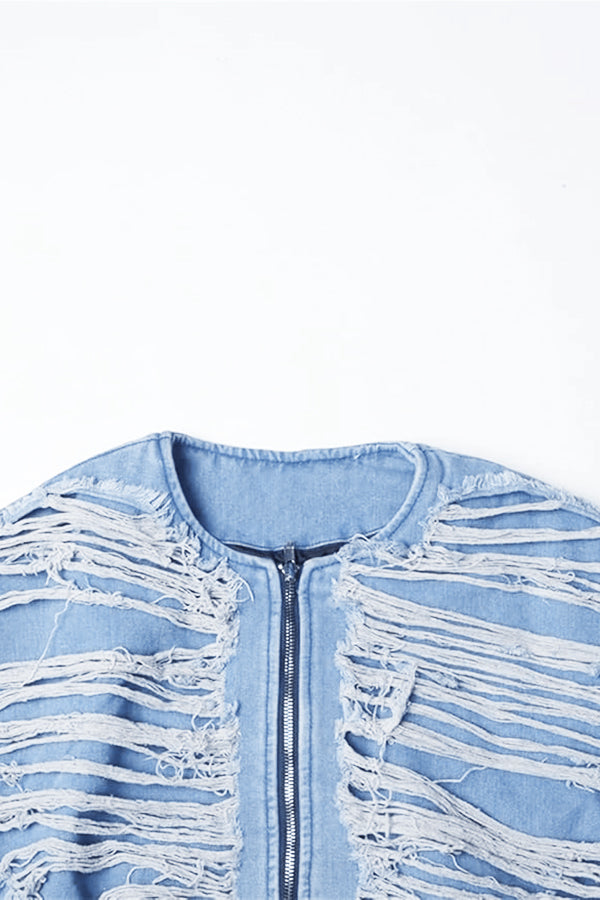 Baggy Raw Edge Patchwork Denim Jacket