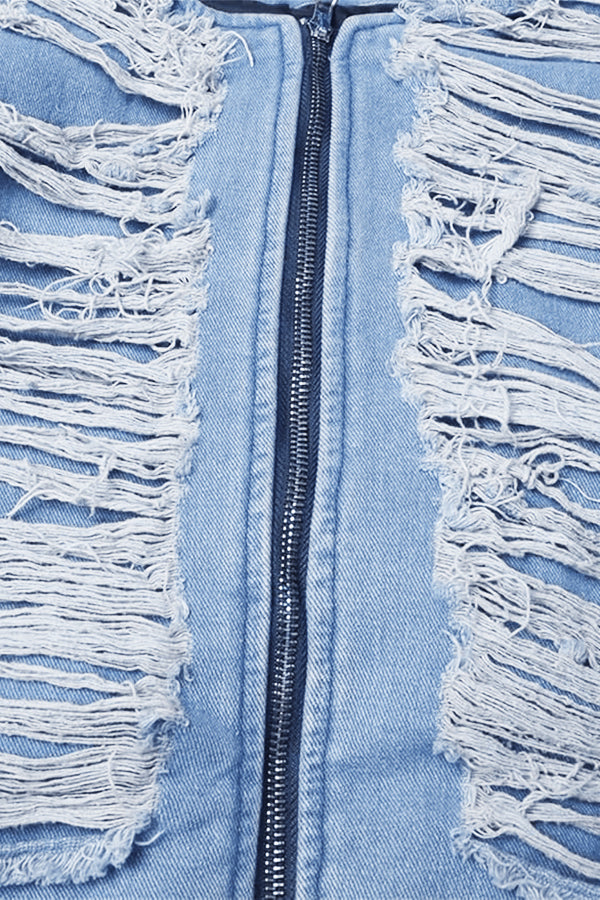 Baggy Raw Edge Patchwork Denim Jacket