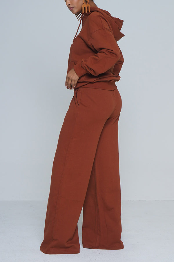 Sporty Hoodie & Drawstring Wide Leg Pants Set