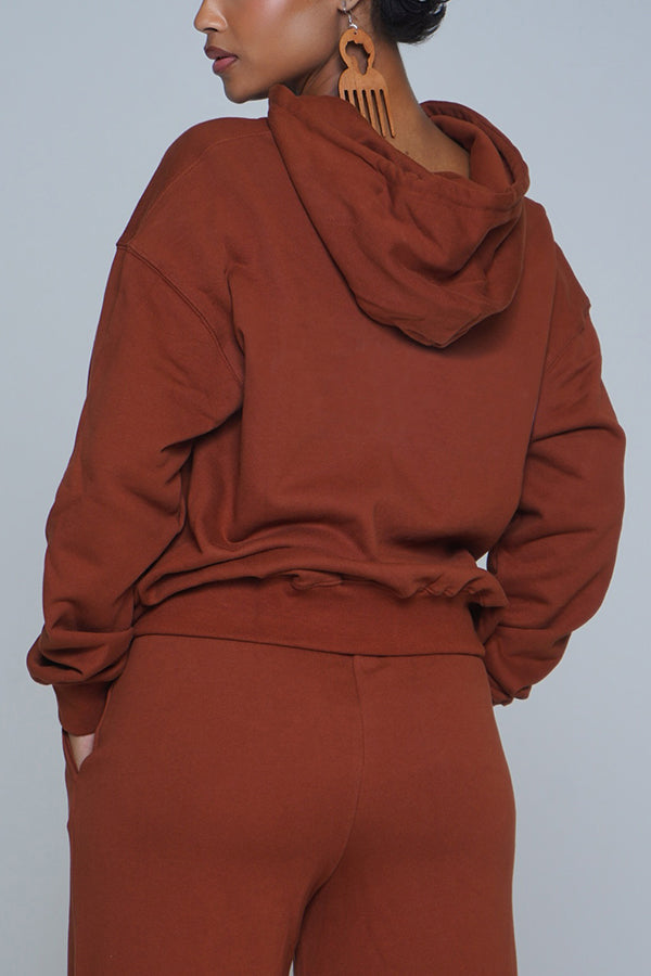 Sporty Hoodie & Drawstring Wide Leg Pants Set