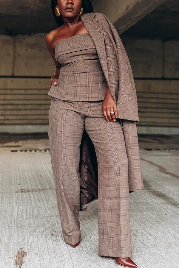 Stylish Lapel Breasted Plaid Print Overcoat