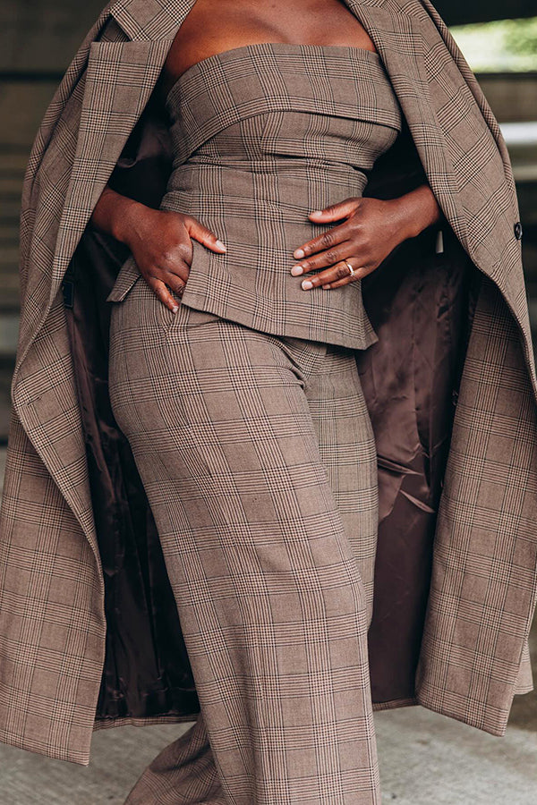 Stylish Lapel Breasted Plaid Print Overcoat