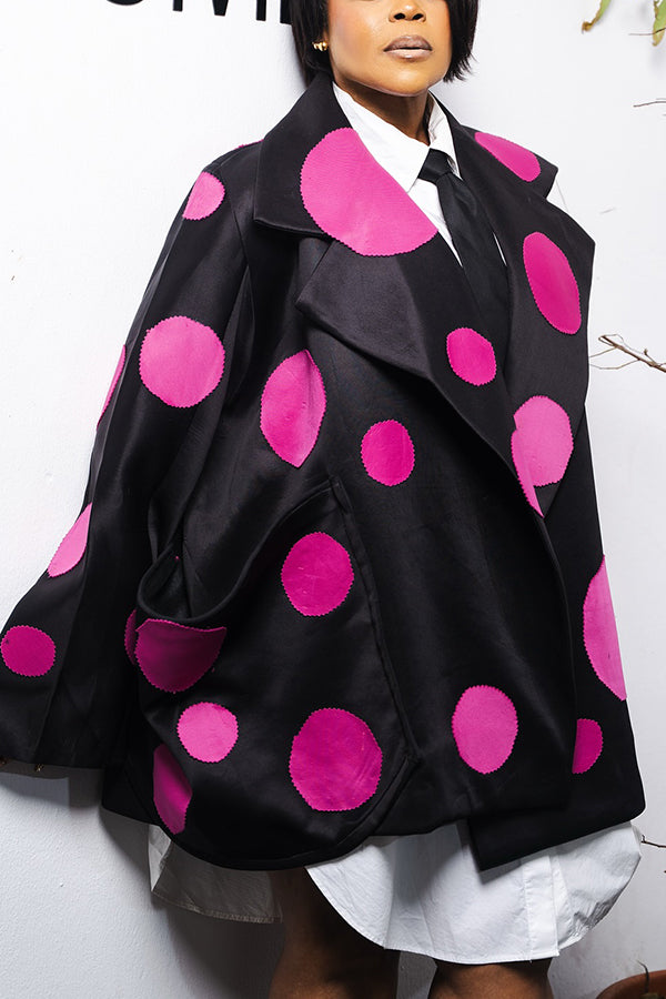 Playful Lapel Polka Dot Print Overcoat