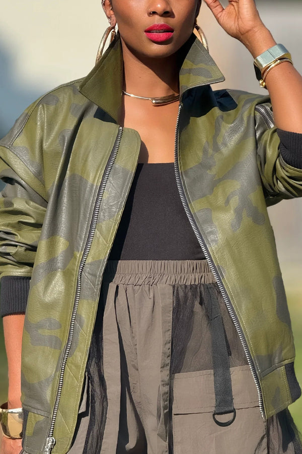 Vintage Vegan Leather Bomber Jacket