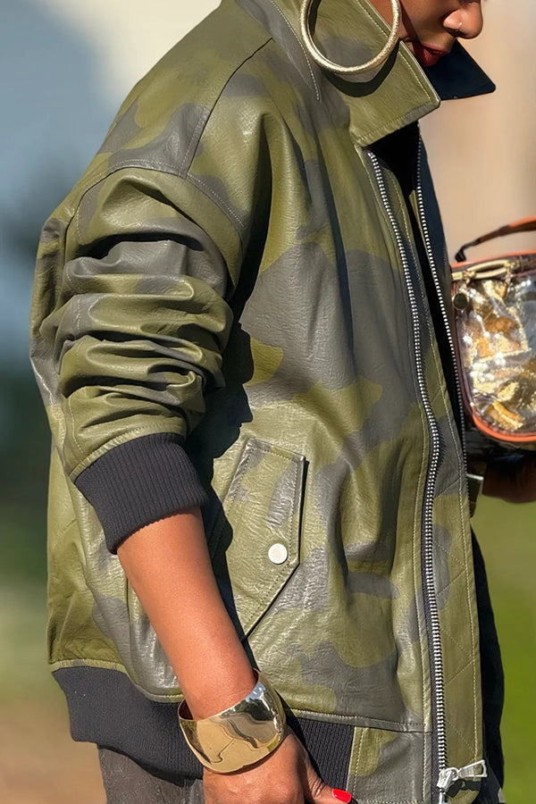 Vintage Vegan Leather Bomber Jacket