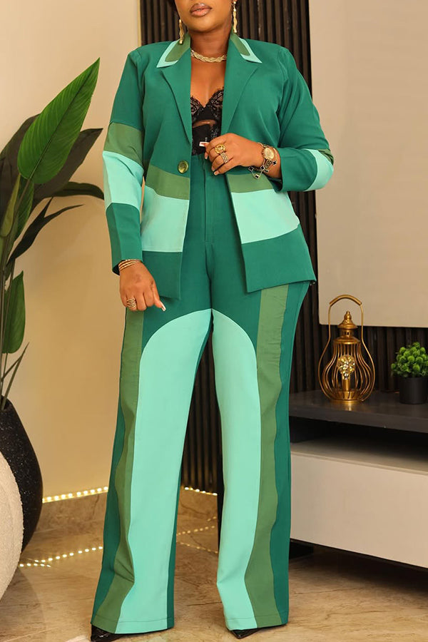 Striking Contrasting Blazer & Wide Leg Pants Set