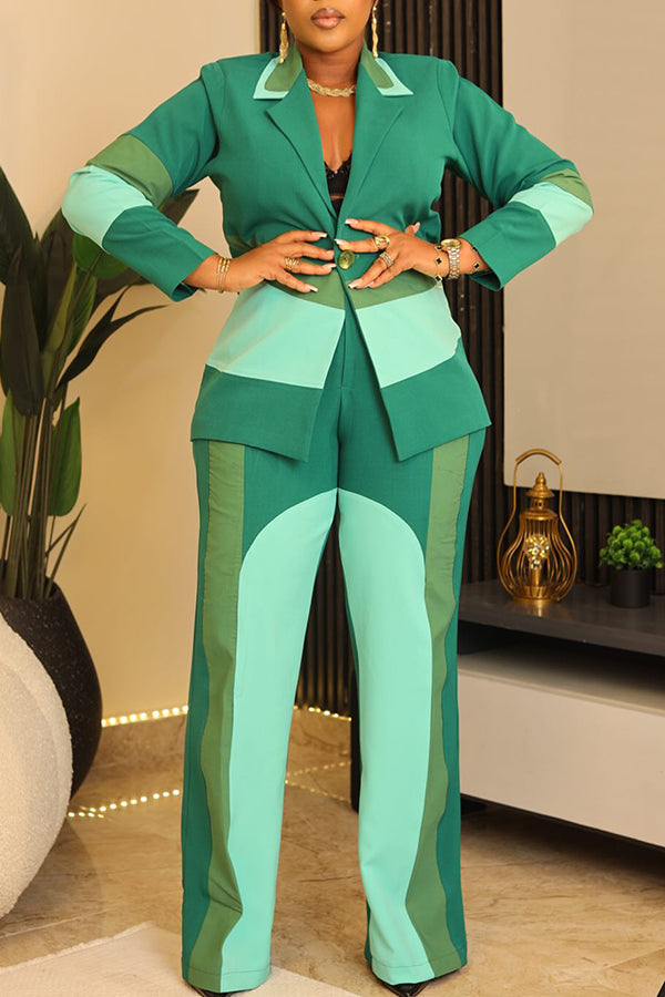 Striking Contrasting Blazer & Wide Leg Pants Set