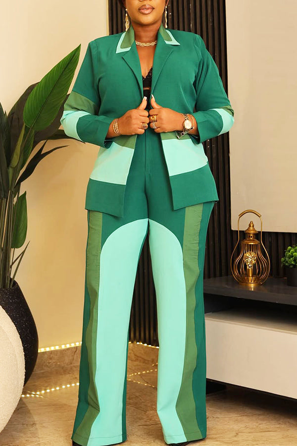 Striking Contrasting Blazer & Wide Leg Pants Set