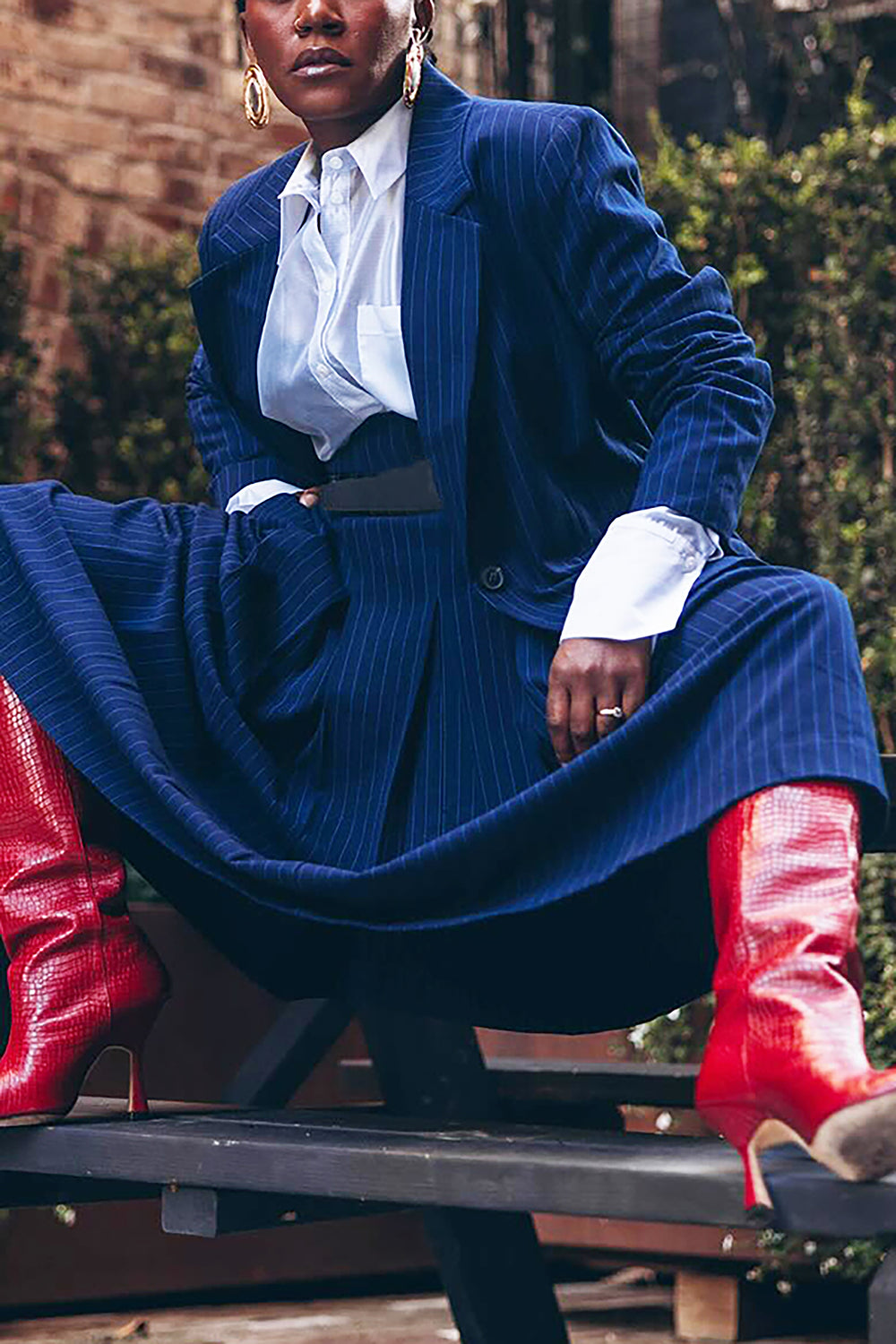 Stylish Striped Blazer & Ruffled High Waist Skirt Set