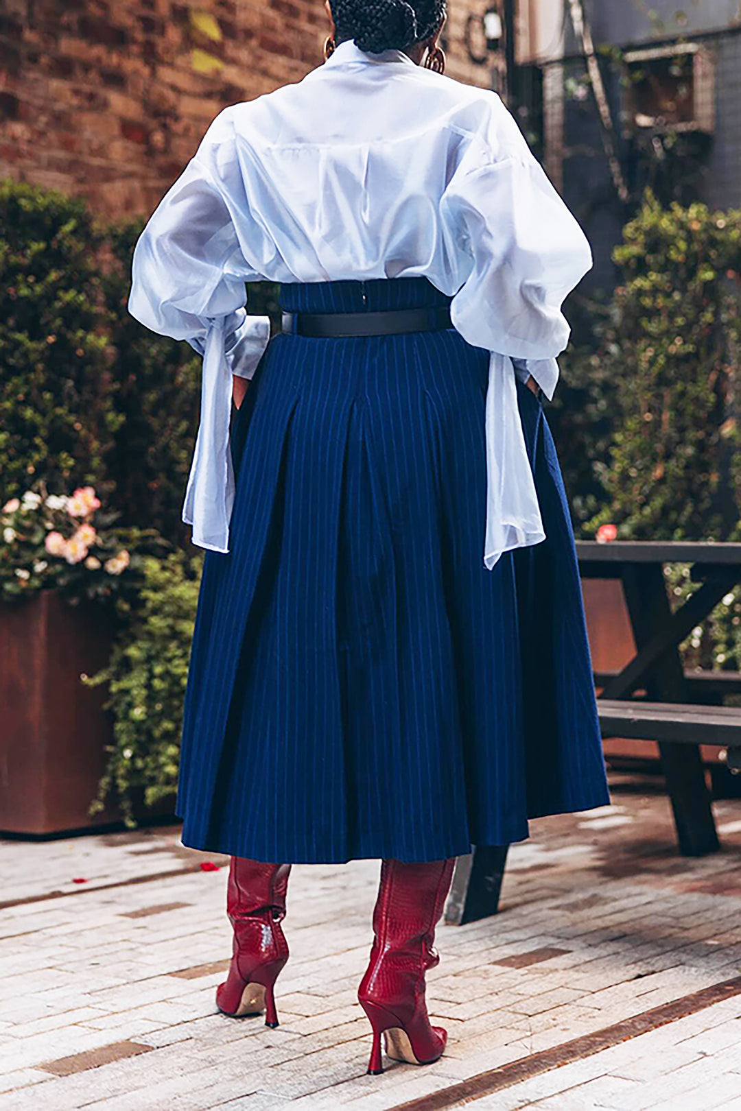 Stylish Striped Blazer & Ruffled High Waist Skirt Set