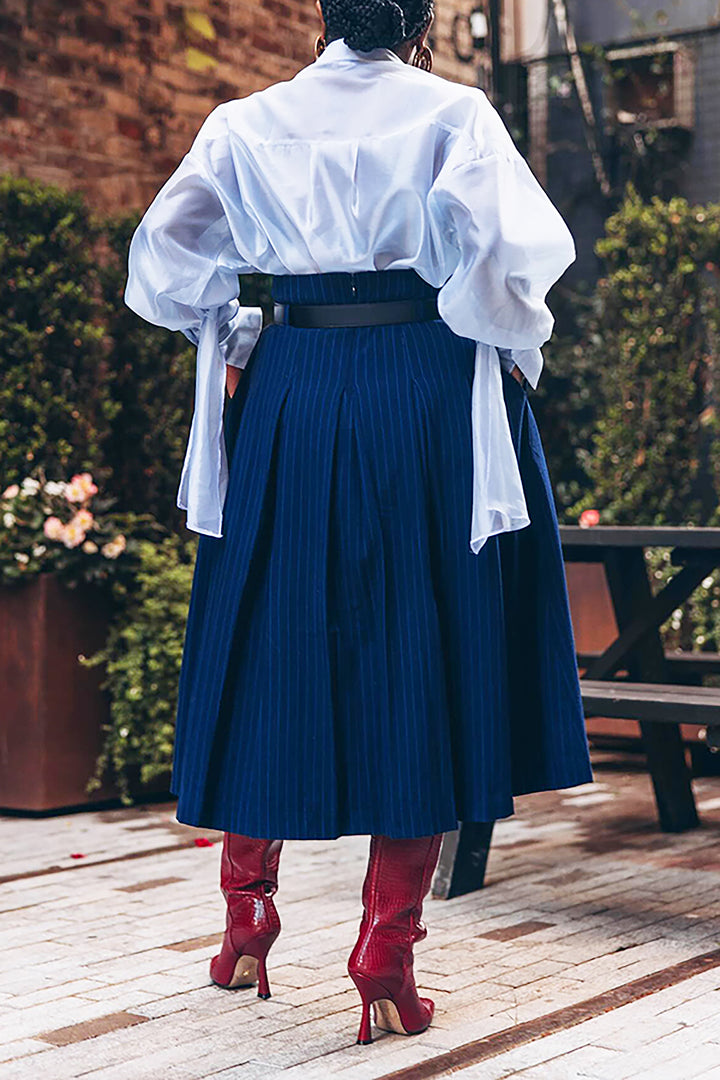 Stylish Striped Blazer & Ruffled High Waist Skirt Set