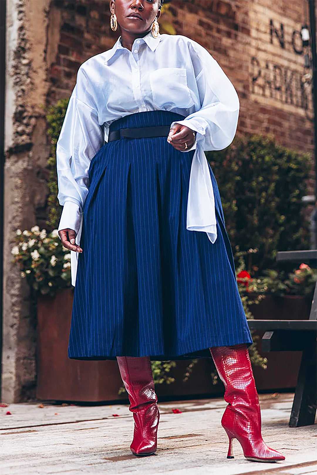Stylish Striped Blazer & Ruffled High Waist Skirt Set