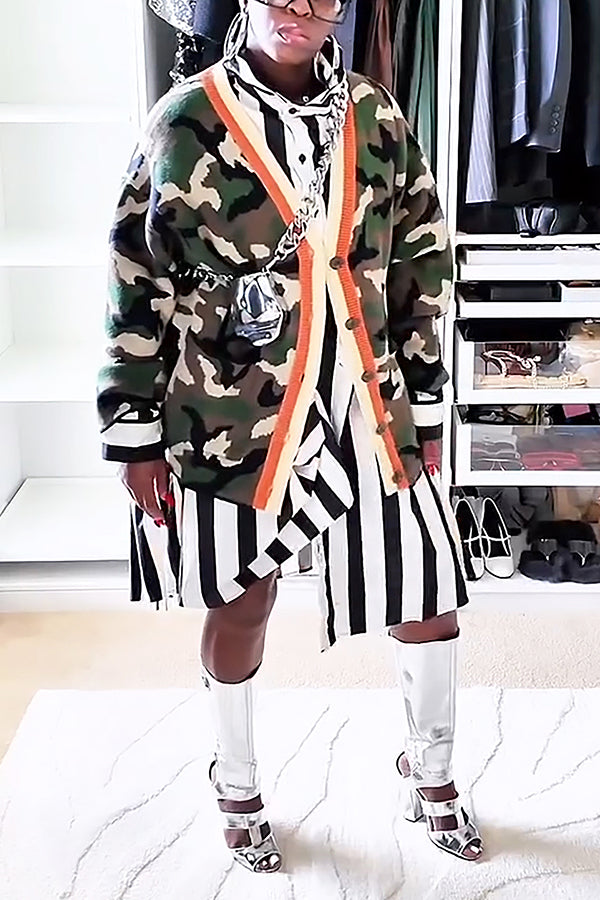 Stylish Camo Print Knit Cardigan