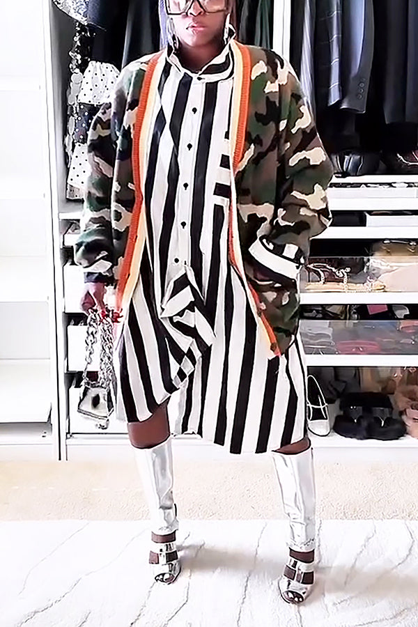 Stylish Camo Print Knit Cardigan