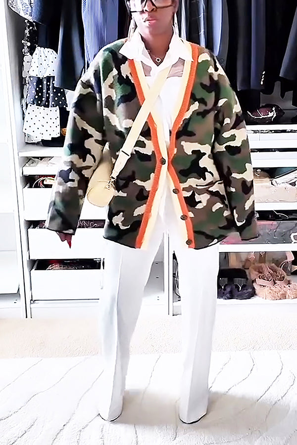 Stylish Camo Print Knit Cardigan