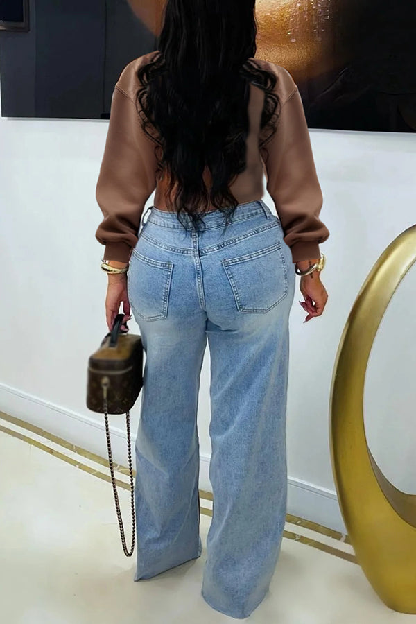 Unique Design Patchwork Straight Jeans