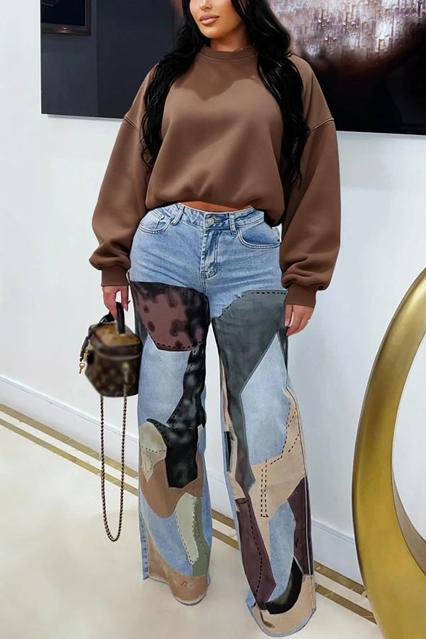 Unique Design Patchwork Straight Jeans