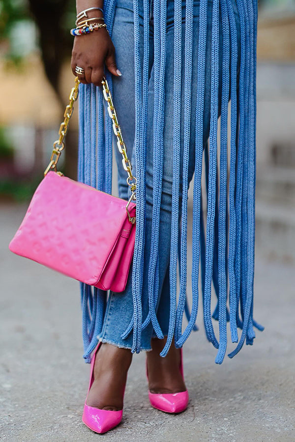 Stylish High Neck Sleeveless Hollow Tassel Sweater