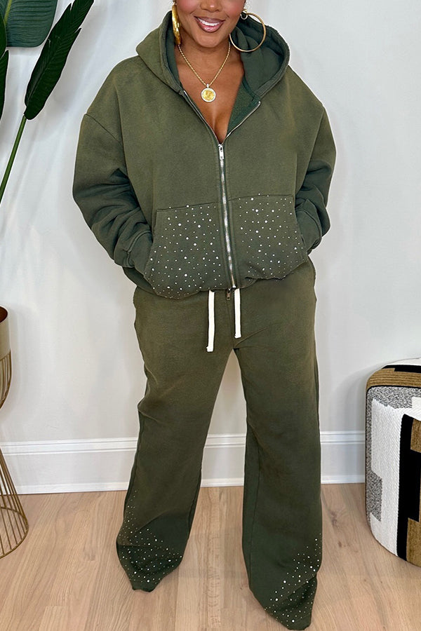 Unisex Hoodie & Drawstring Waist Wide Leg Pants Set