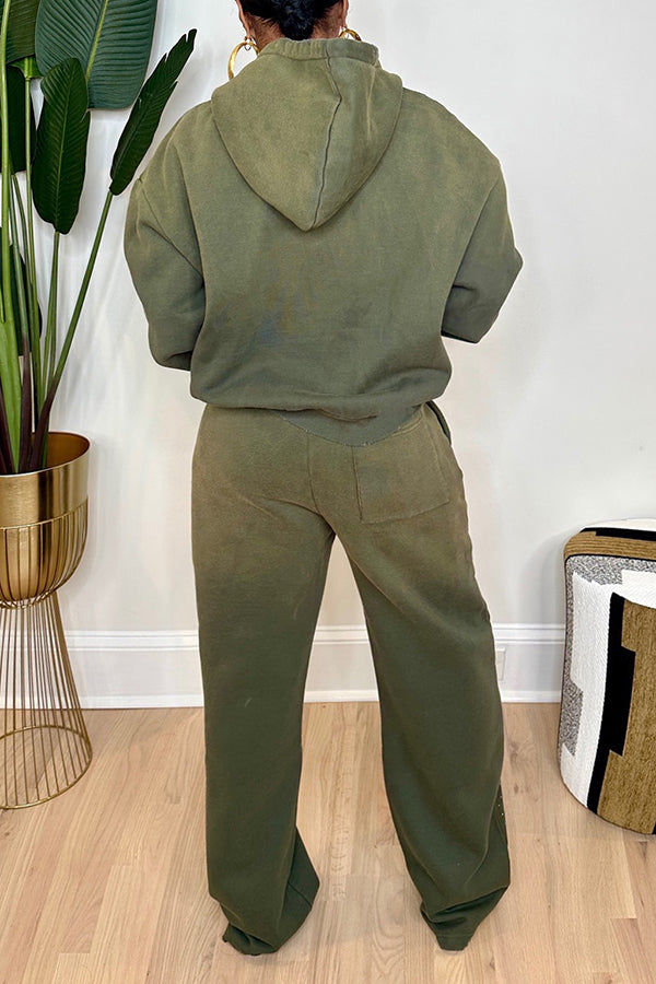 Unisex Hoodie & Drawstring Waist Wide Leg Pants Set