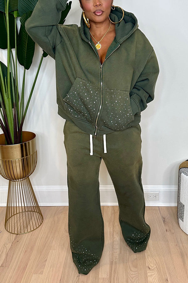 Unisex Hoodie & Drawstring Waist Wide Leg Pants Set