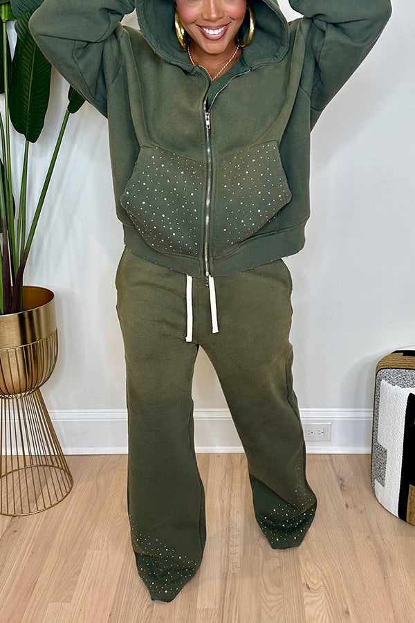 Unisex Hoodie & Drawstring Waist Wide Leg Pants Set