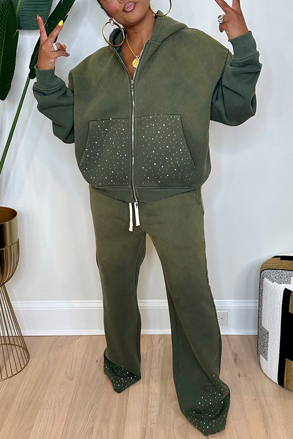 Unisex Hoodie & Drawstring Waist Wide Leg Pants Set