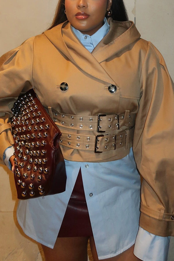 Versatile Double Belt Short Hooded Jacket