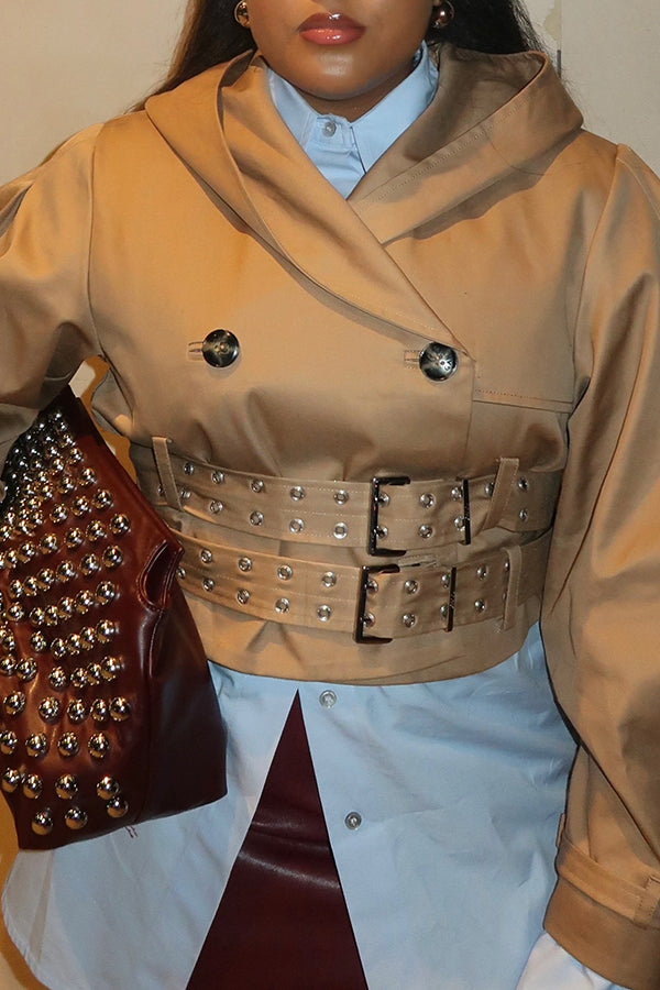 Versatile Double Belt Short Hooded Jacket