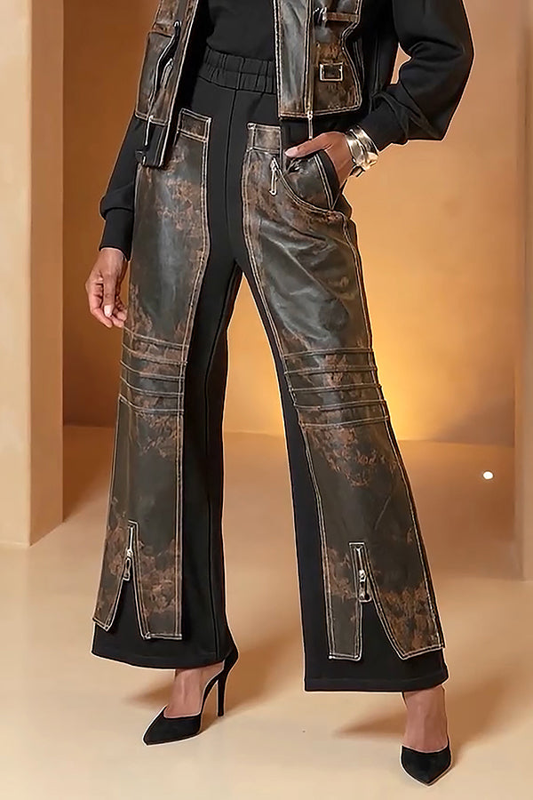 Stylish Patchwork Zip Detail Pants
