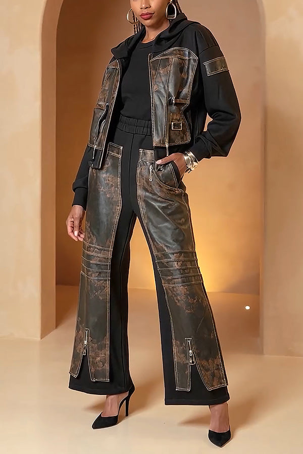 Stylish Patchwork Zip Detail Pants