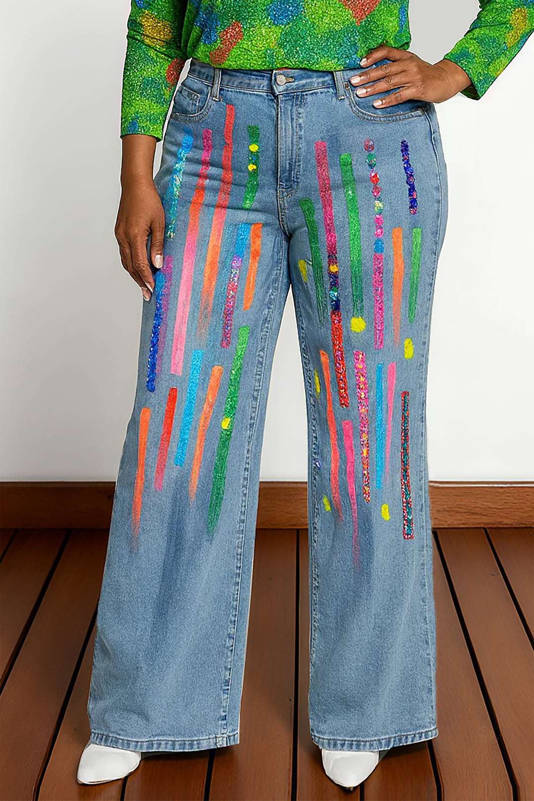 Striking Sequin Splash Wide Leg Jeans